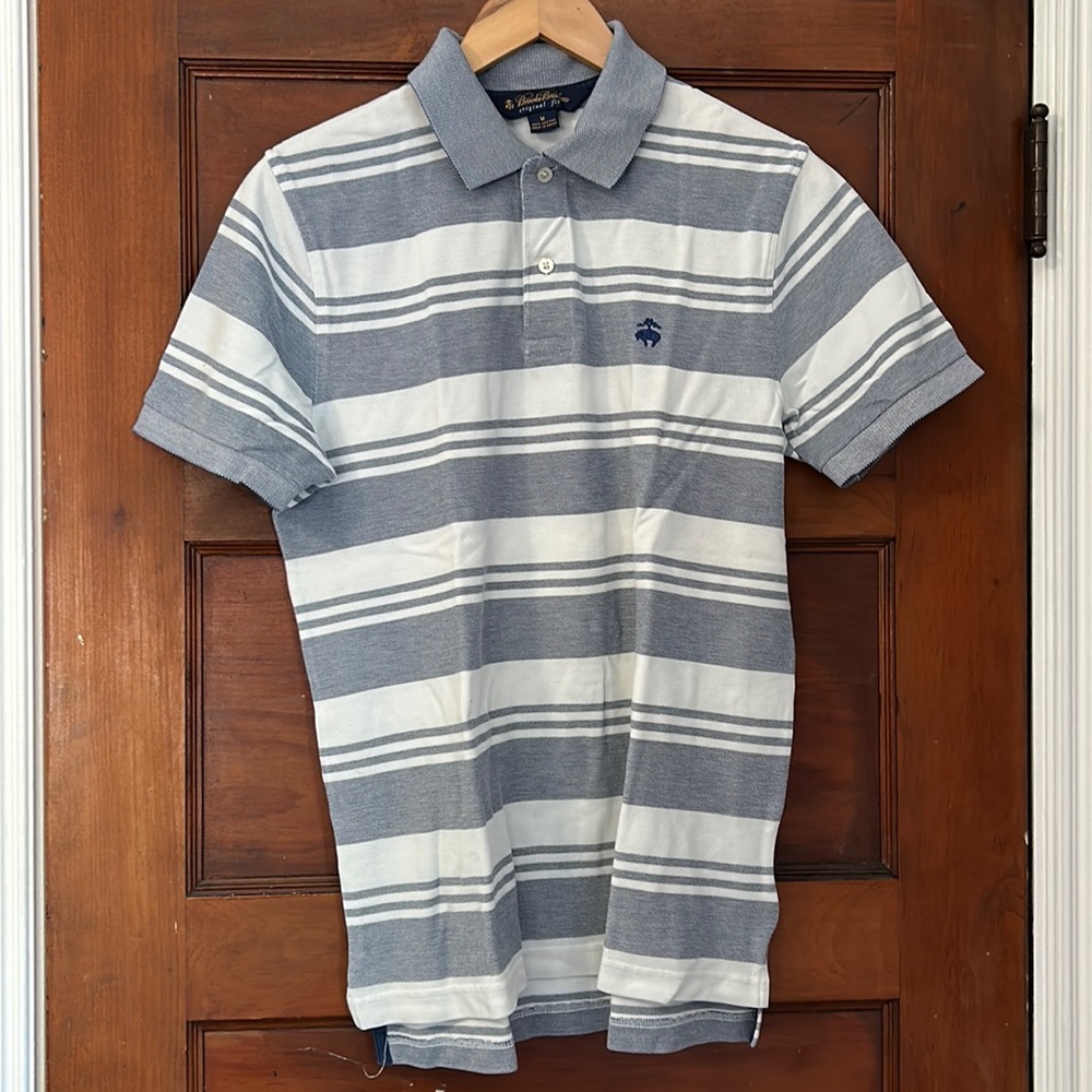 Brooks Brothers blue and white striped original fit polo medium M 100% cotton